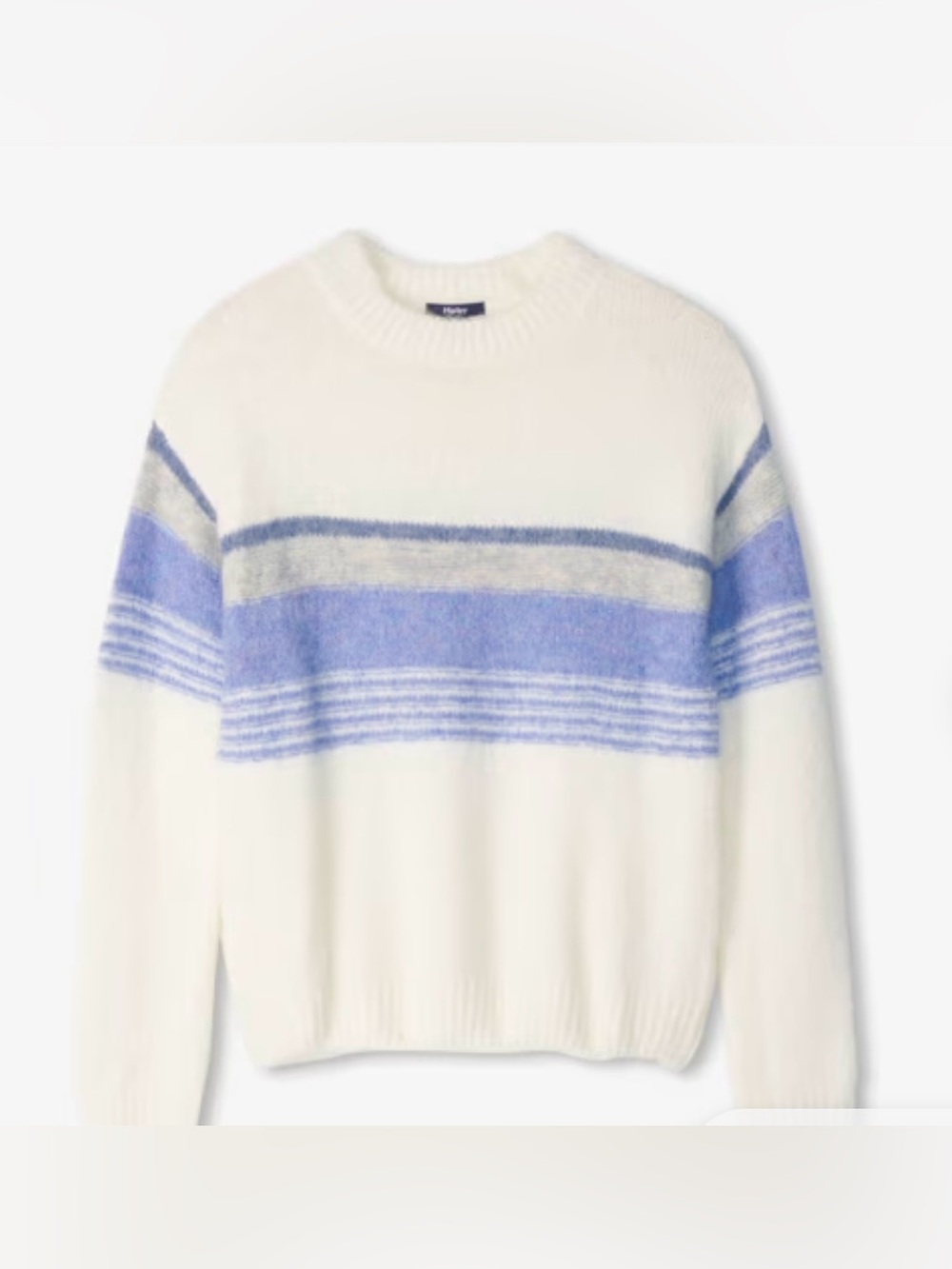 Hatley Cream Crewneck Sweater with Light Blue & Gray Stripes